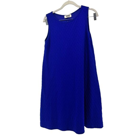 VERSE Quilted Sleeveless Dress - Royal Blue Textured Casual Dress USA - Picture 1 of 7